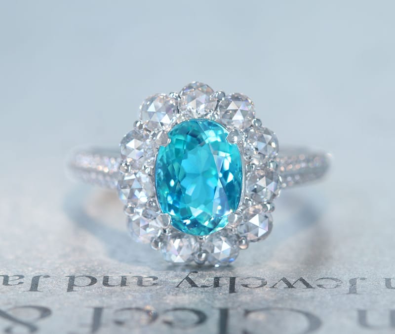 【HANDMADE】Pt950/K18 モザンビーク産パライバトルマリン 1.67ct ローズカット ダイヤモンド 0.916ct リング